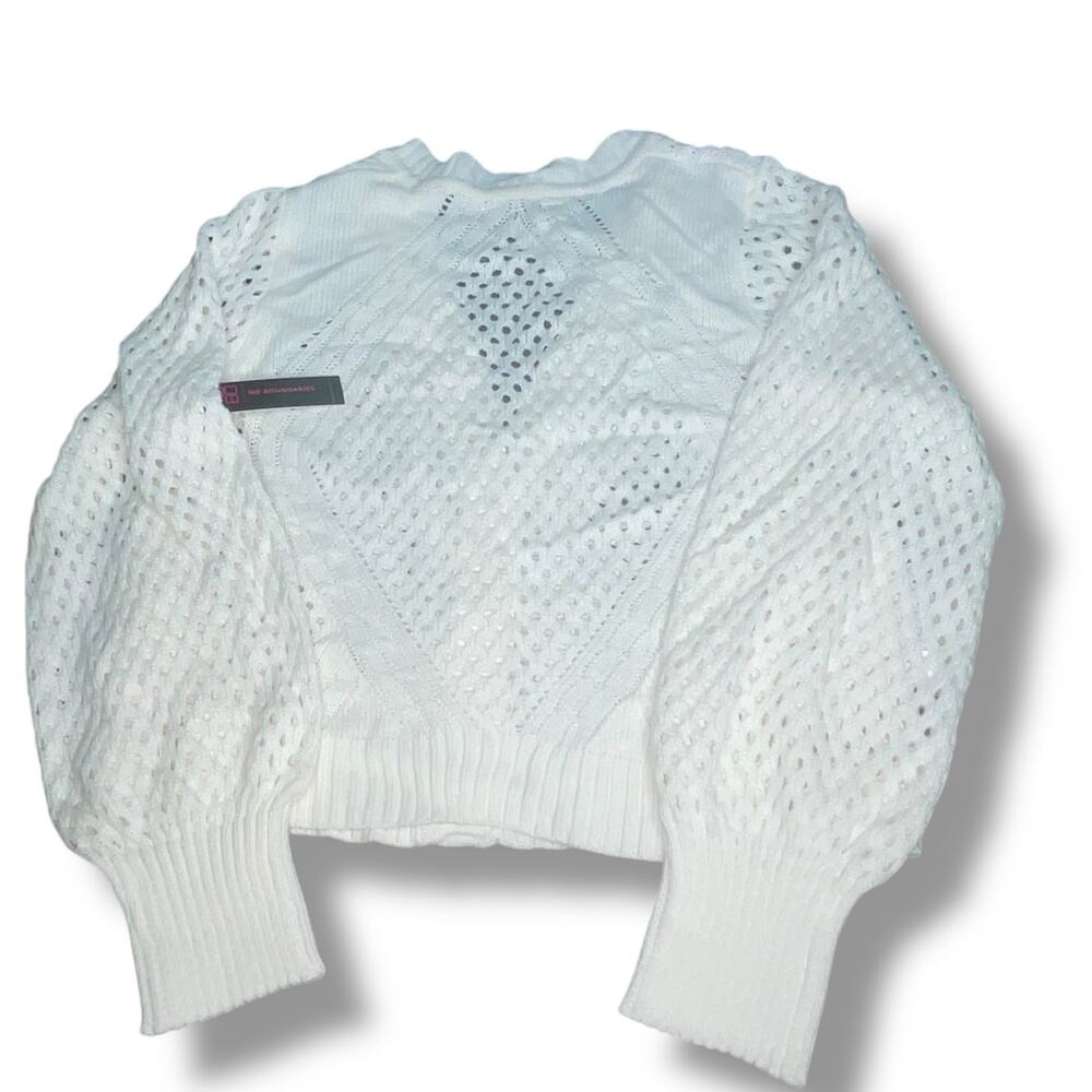 No Boundaries Juniors L 11-13 White Mesh Cardigan Open Front Knit Sweater NWT - Picture 5 of 11
